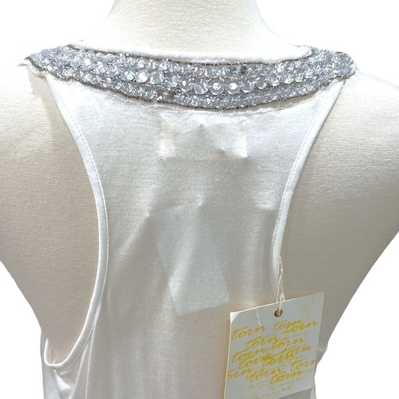 NWT Torn by Ronny Kobo Long White Tank with Rhinestones Racer Back SZ L - Picture 5 of 11